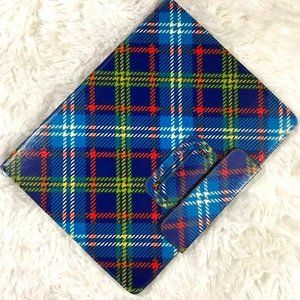 NWOT Blue Plaid 4th Generation IPad 2 IPad 3 Folio Cover Magnetic Flap Closure